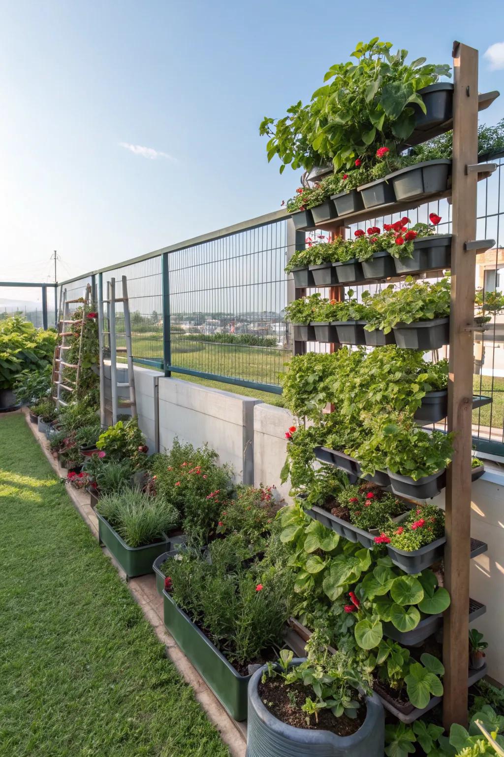 Vertical gardens and compact plants maximize small spaces