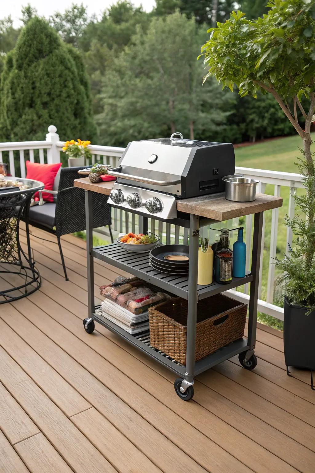 A handy movable cart providing extra space and mobility.