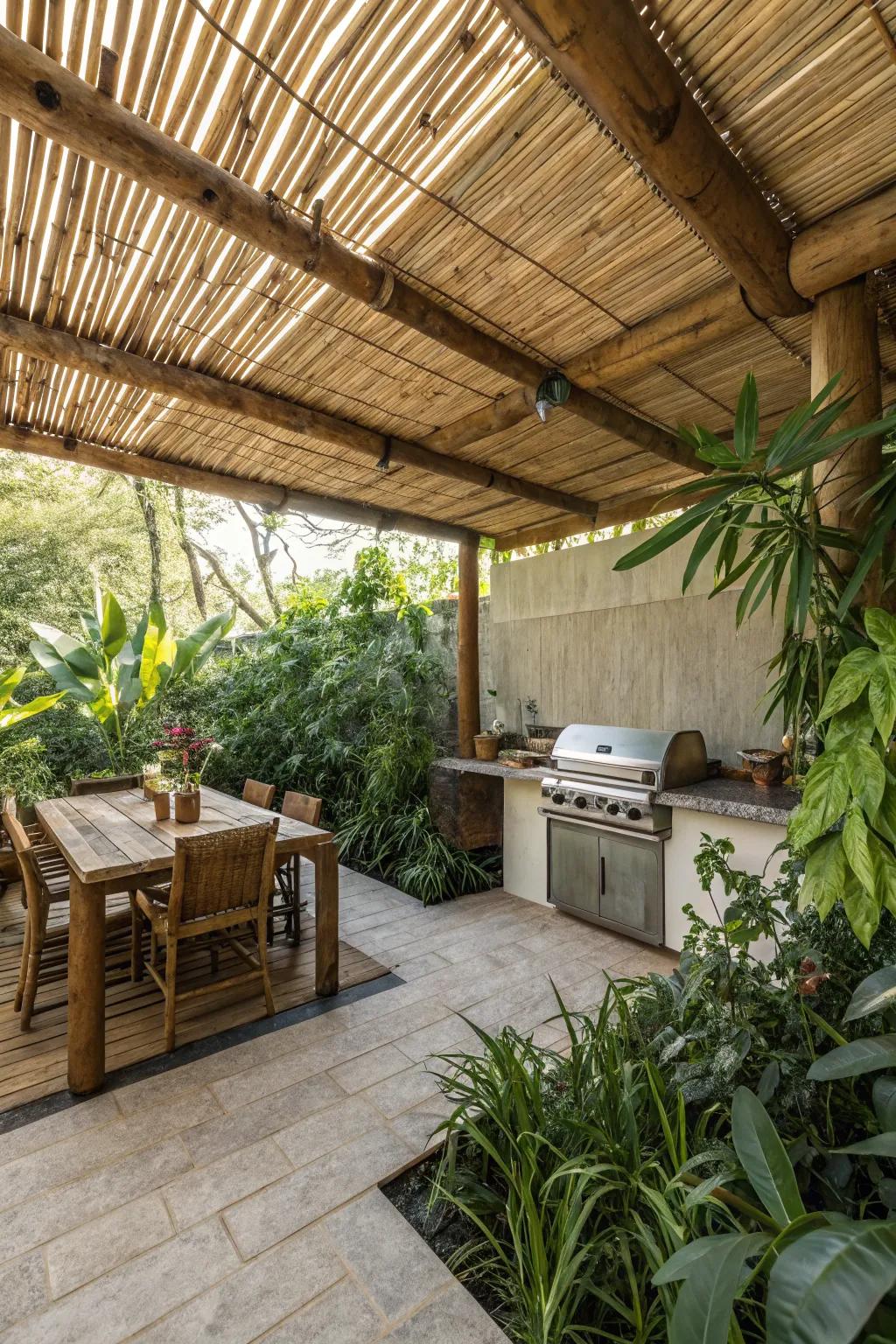 A bamboo cover offers rustic charm and sustainability.