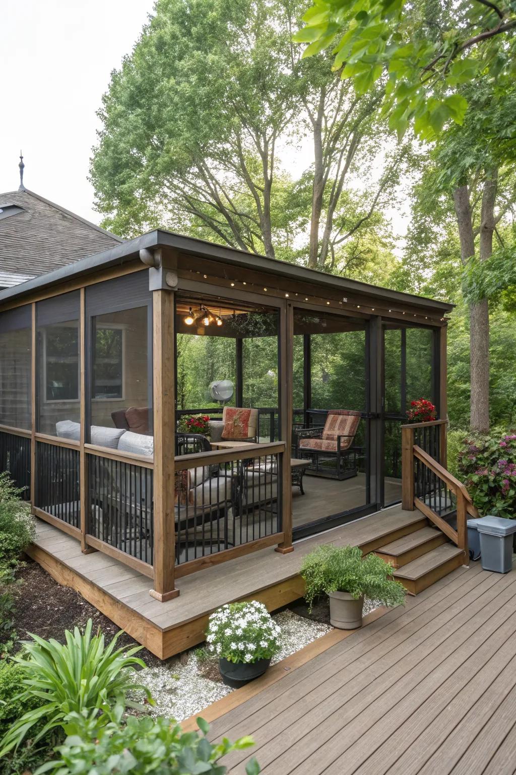 Screened-in serenity that combines indoor comfort with outdoor freedom.