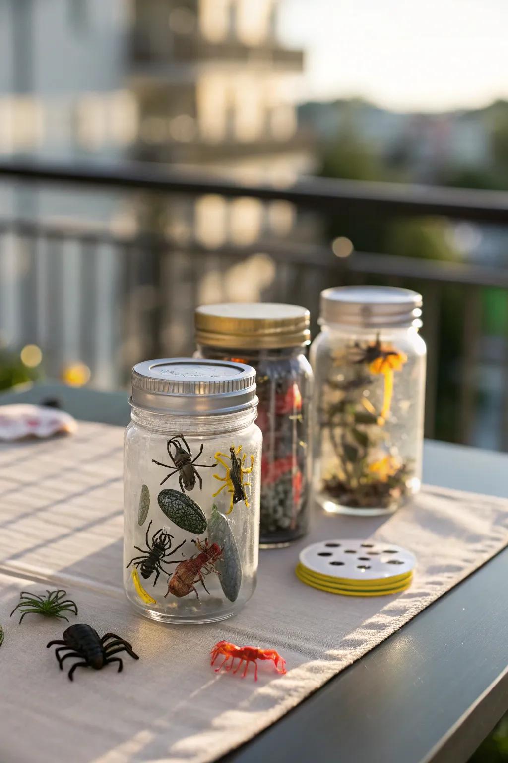 Enhance the creep factor with jars of creepy crawlies.