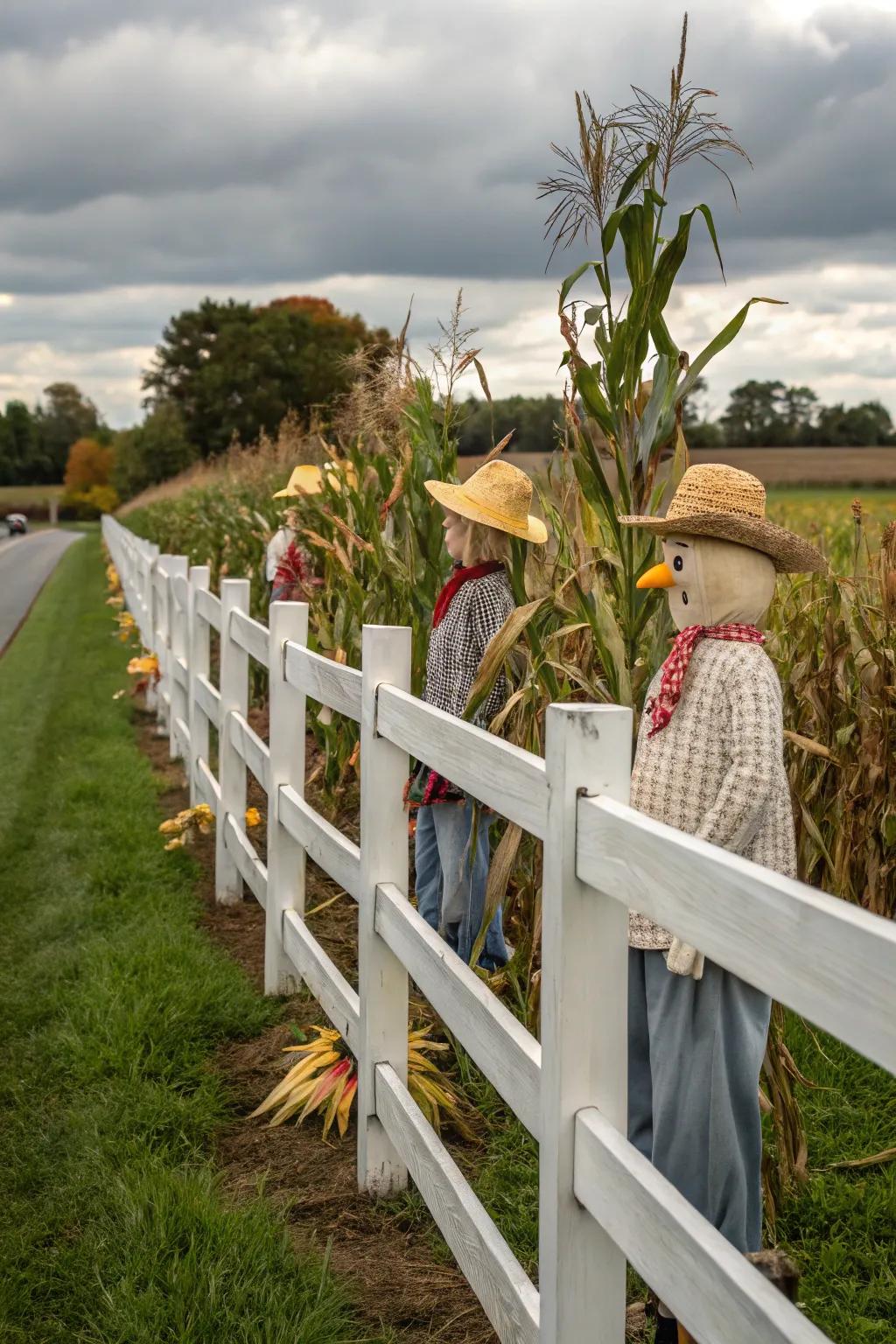 Scarecrows and corn stalks bring a rustic, creepy element to your fence.