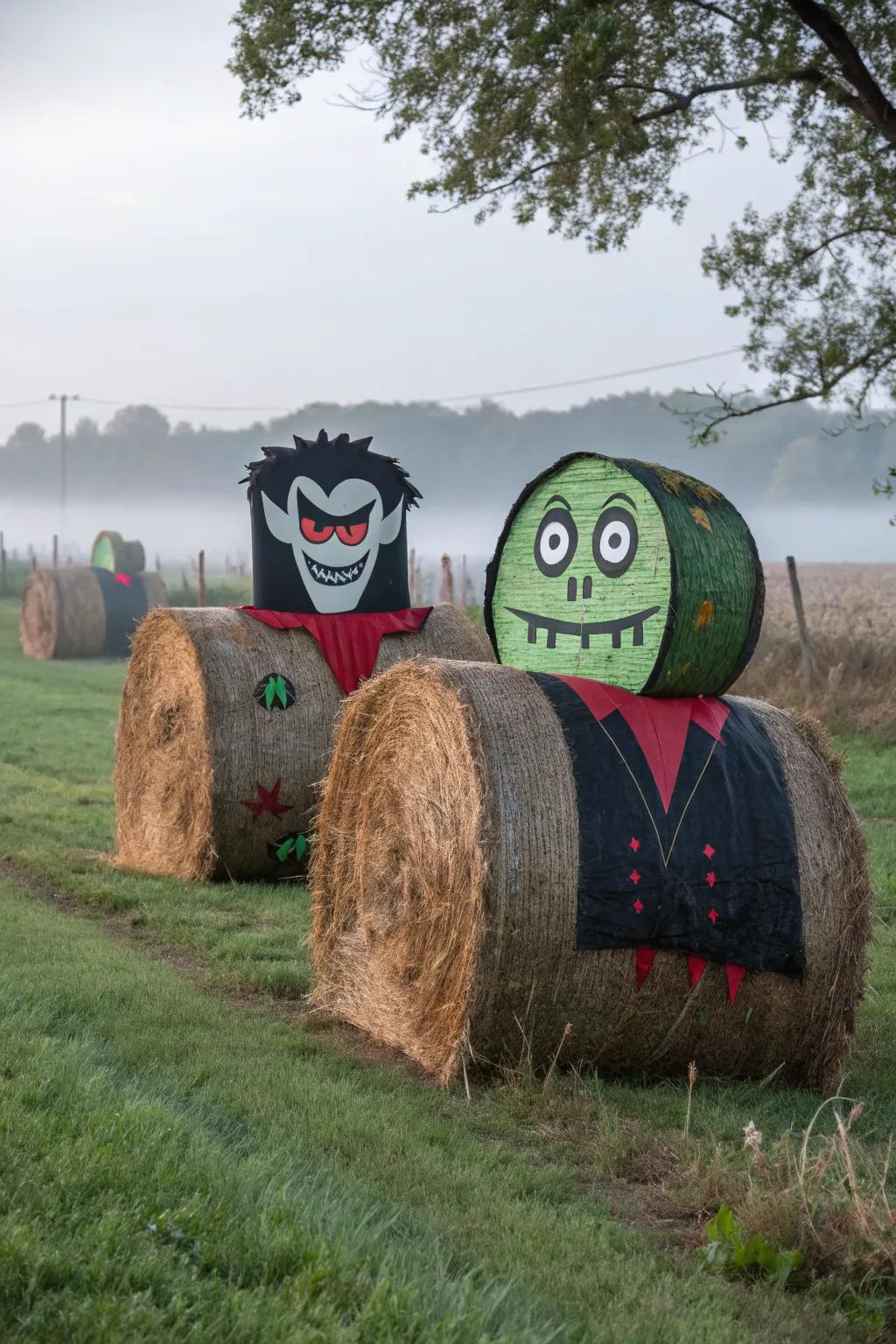 Join the monster mash with these creatively painted hay bales.