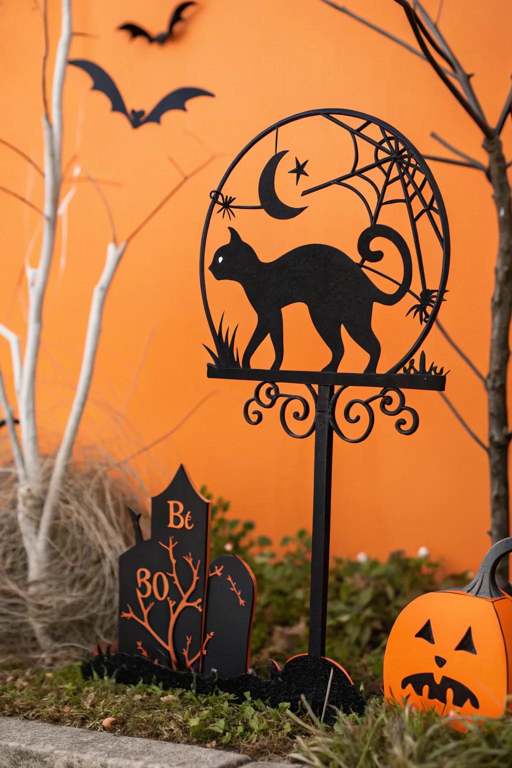 An elegant black cat sign that adds charm and mystery.