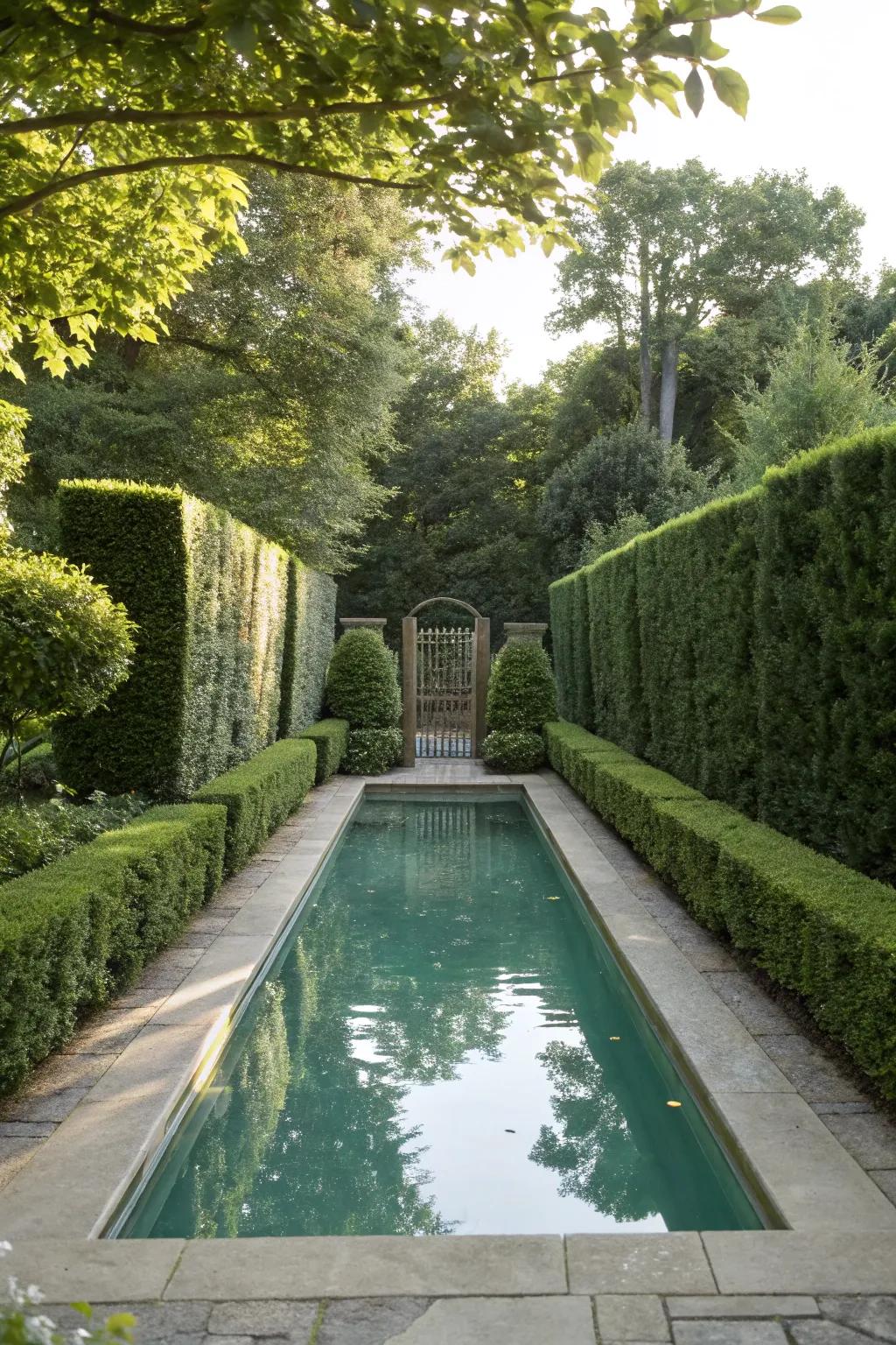 Tall hedges offer privacy and transform spaces into private retreats.