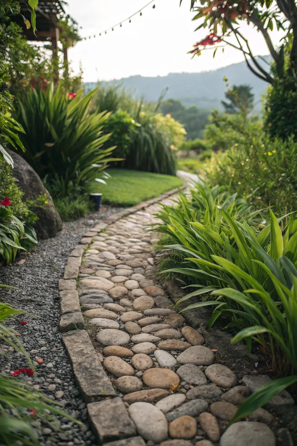 A pebble path adds texture and elegance to your garden.
