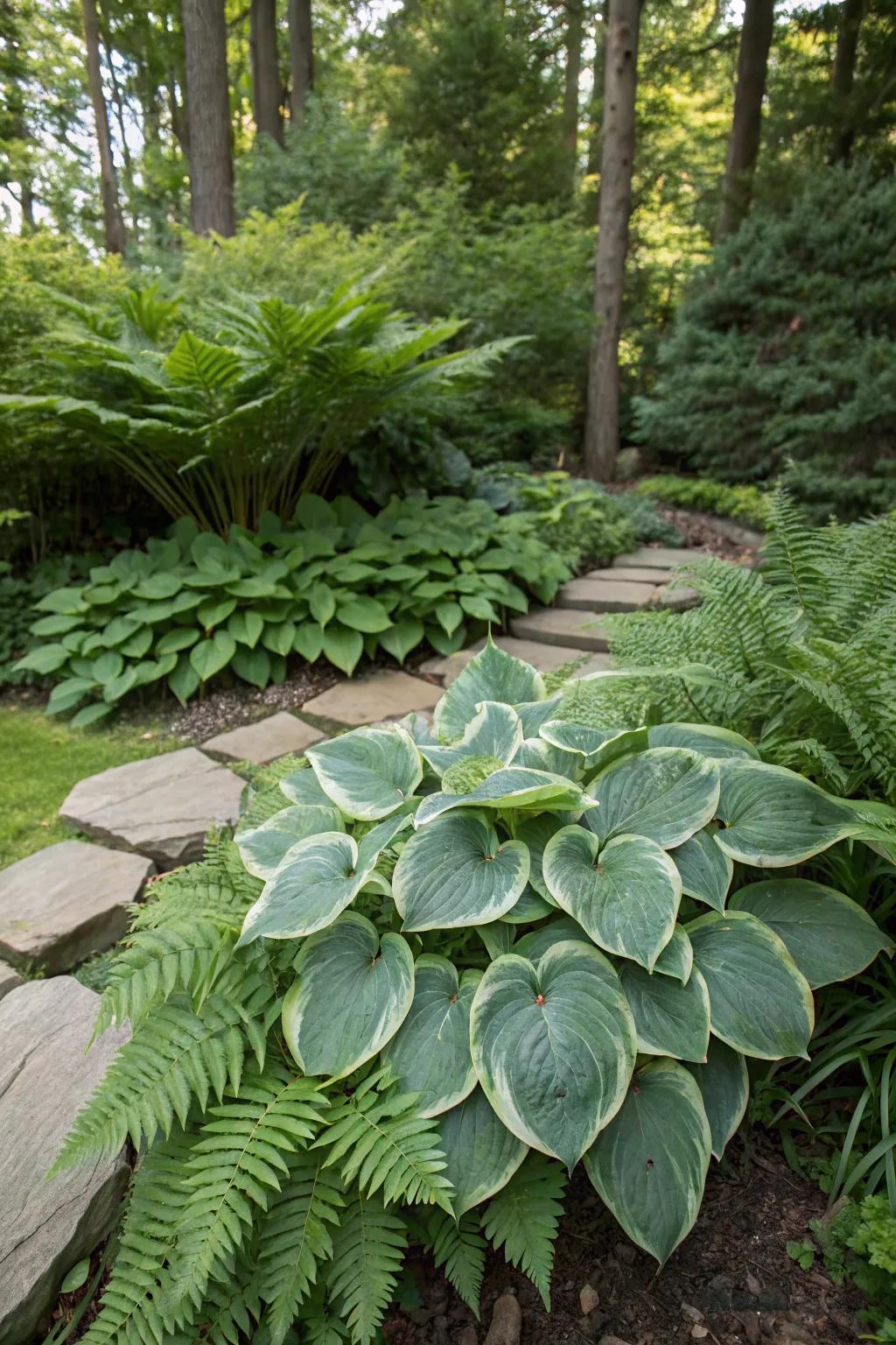 A large hosta creating a focal point in the garden.
