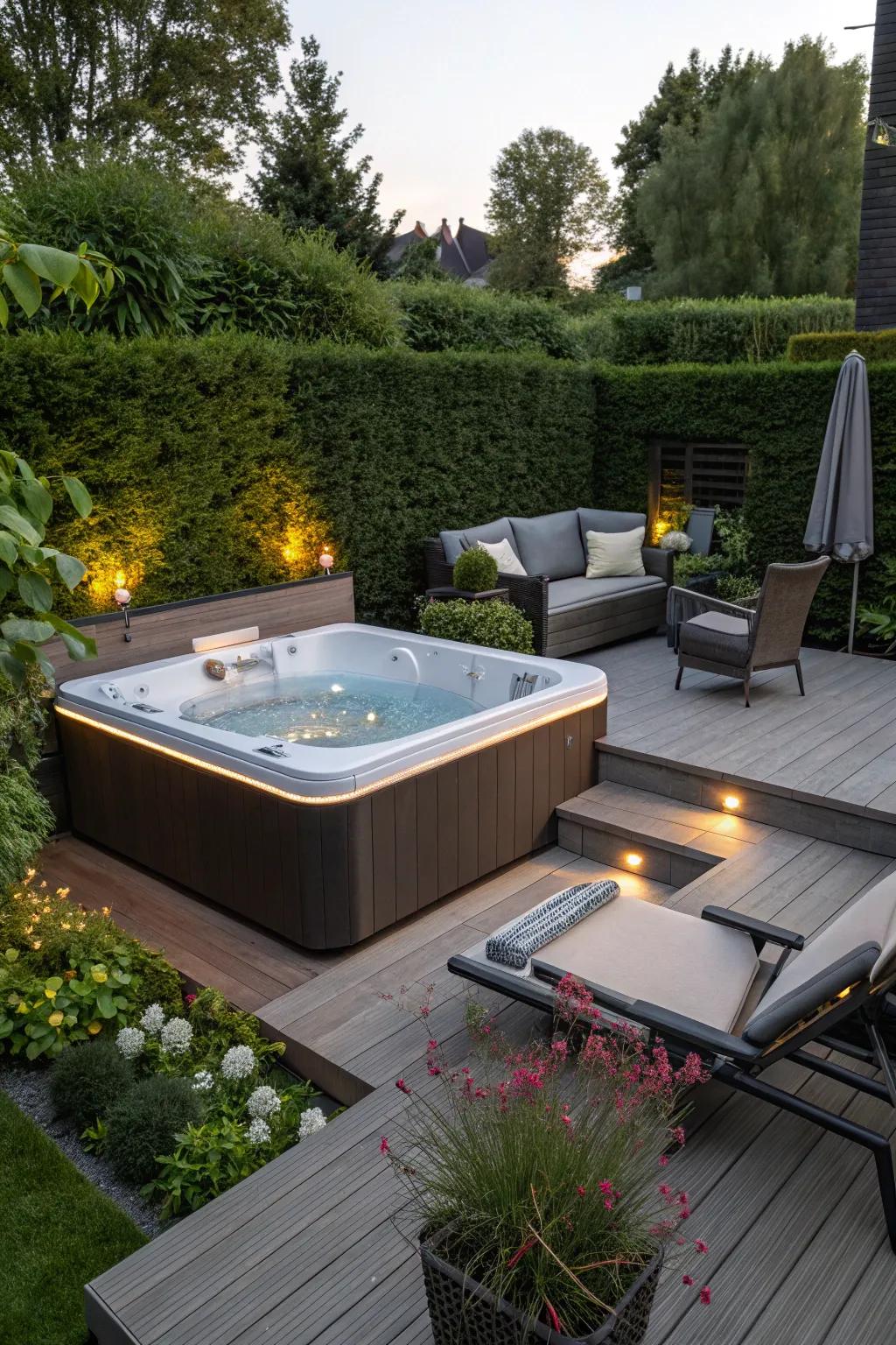 Composite decking provides a durable and attractive base for hot tubs.