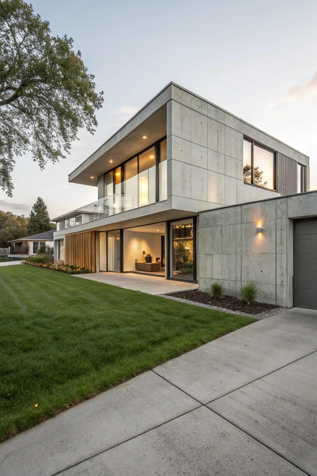 Concrete panels offer a sleek, modern look.