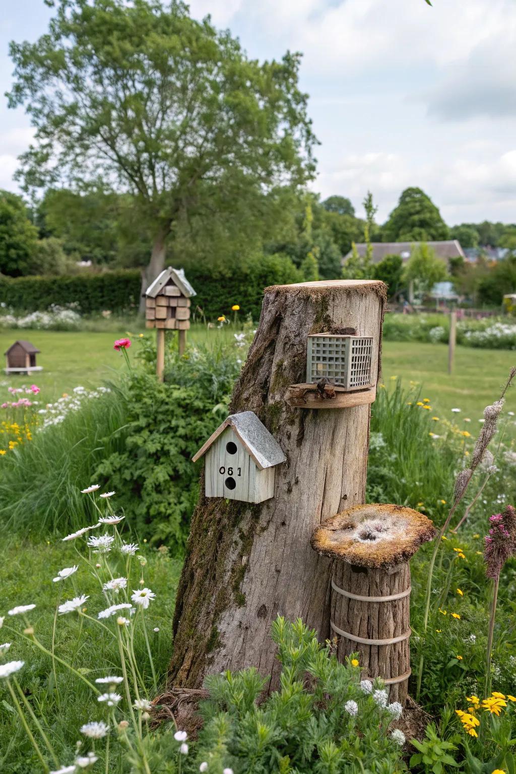 Support local wildlife with a tree stump habitat.