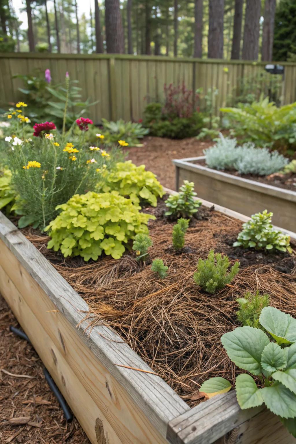 Pine needles helping to maintain soil acidity.