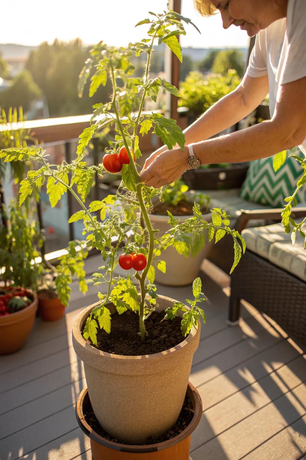 Rotating pots ensures even sun exposure for balanced growth.