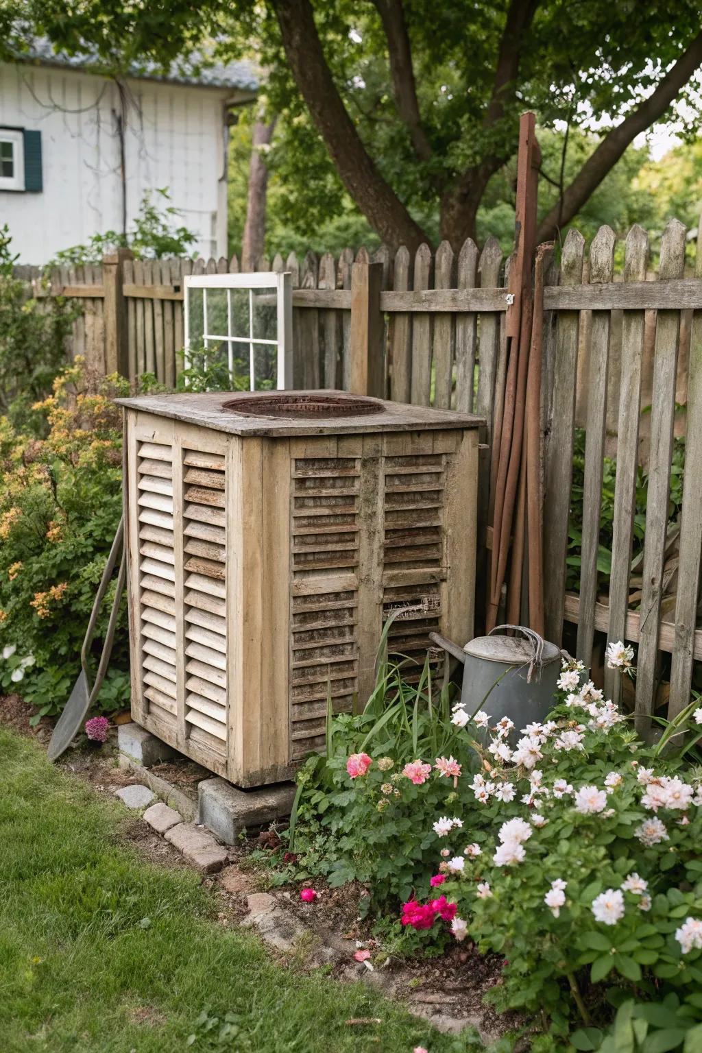 Recycled shutters can add vintage charm while hiding your AC unit.