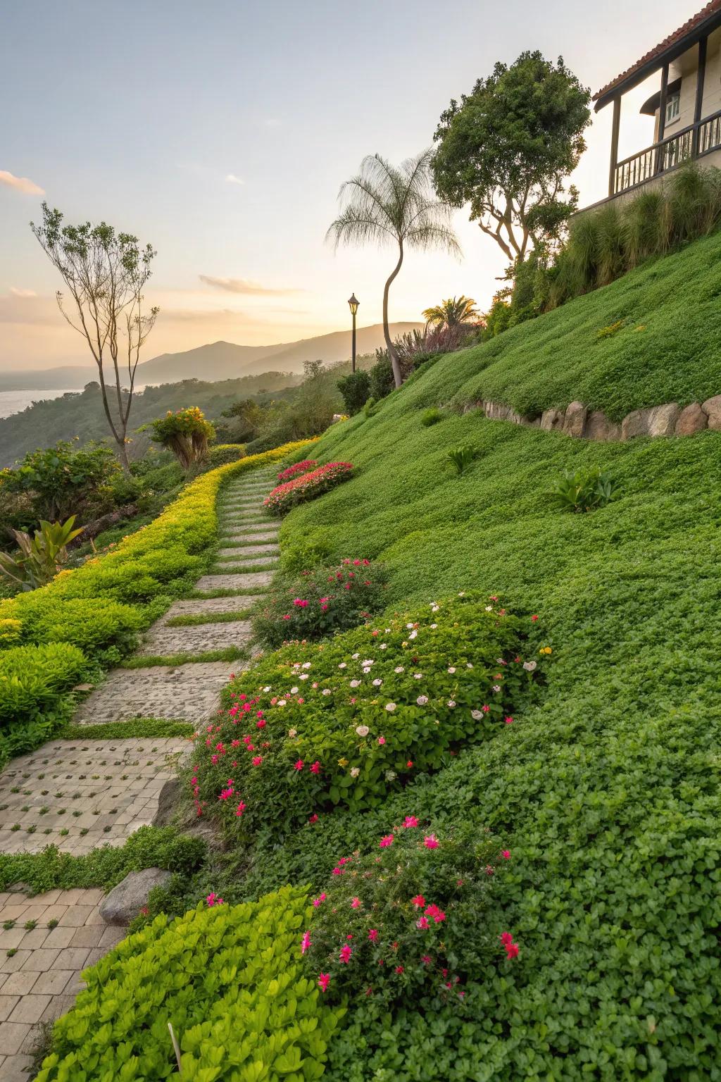 Ground covers can stabilize and beautify sloped areas.
