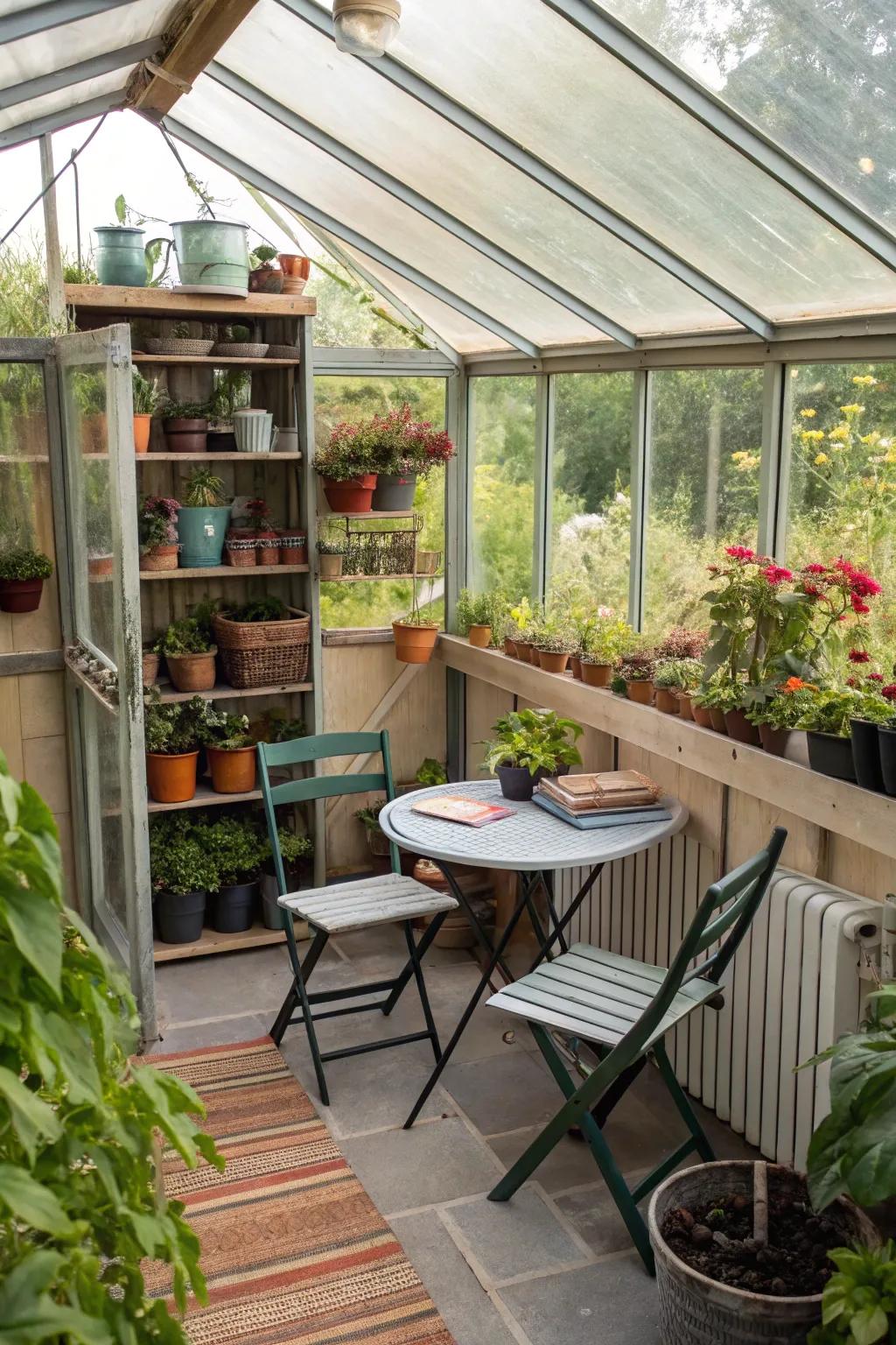A multi-use space keeps gardening tools handy and organized.