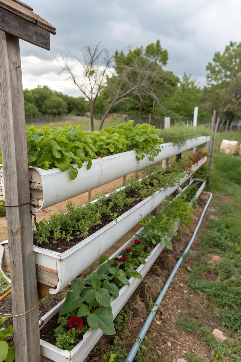 Old gutters find new purpose in hydroponic gardening.