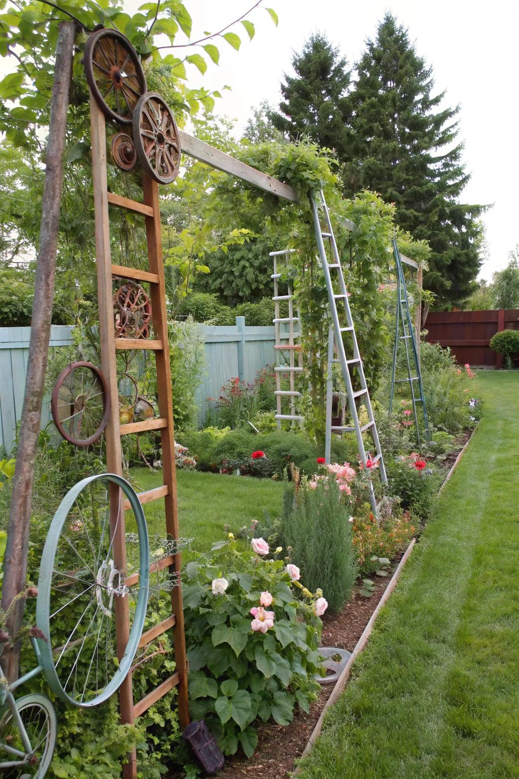 Give old items new life as trellises for climbing plants.