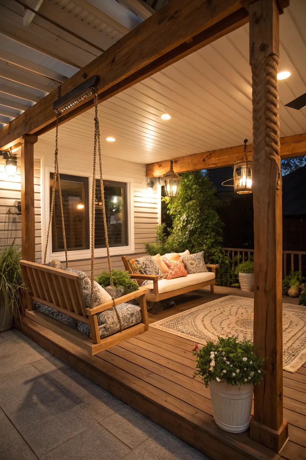 Enjoy a swinging good time with a serene under deck swing.
