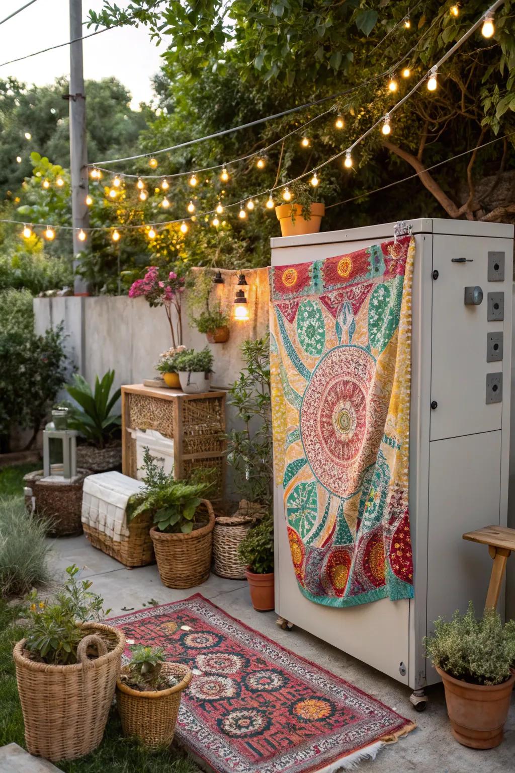 A hanging tapestry adds texture and conceals your panel in style.