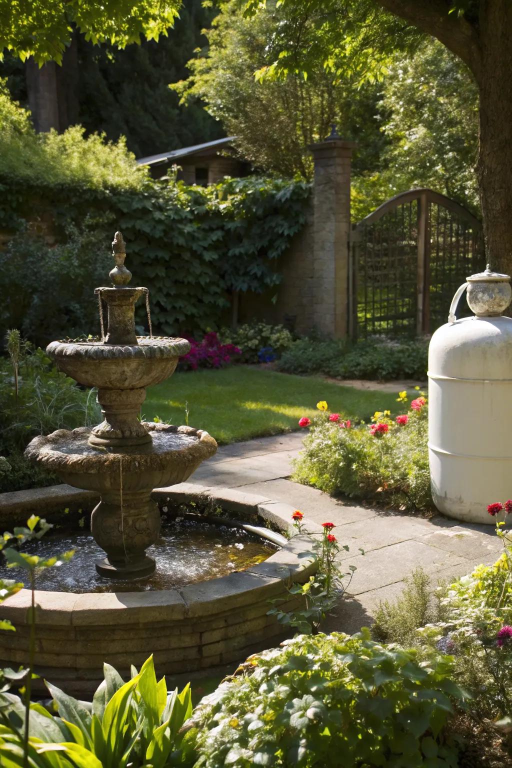 Water features divert attention, keeping your propane tank out of sight.