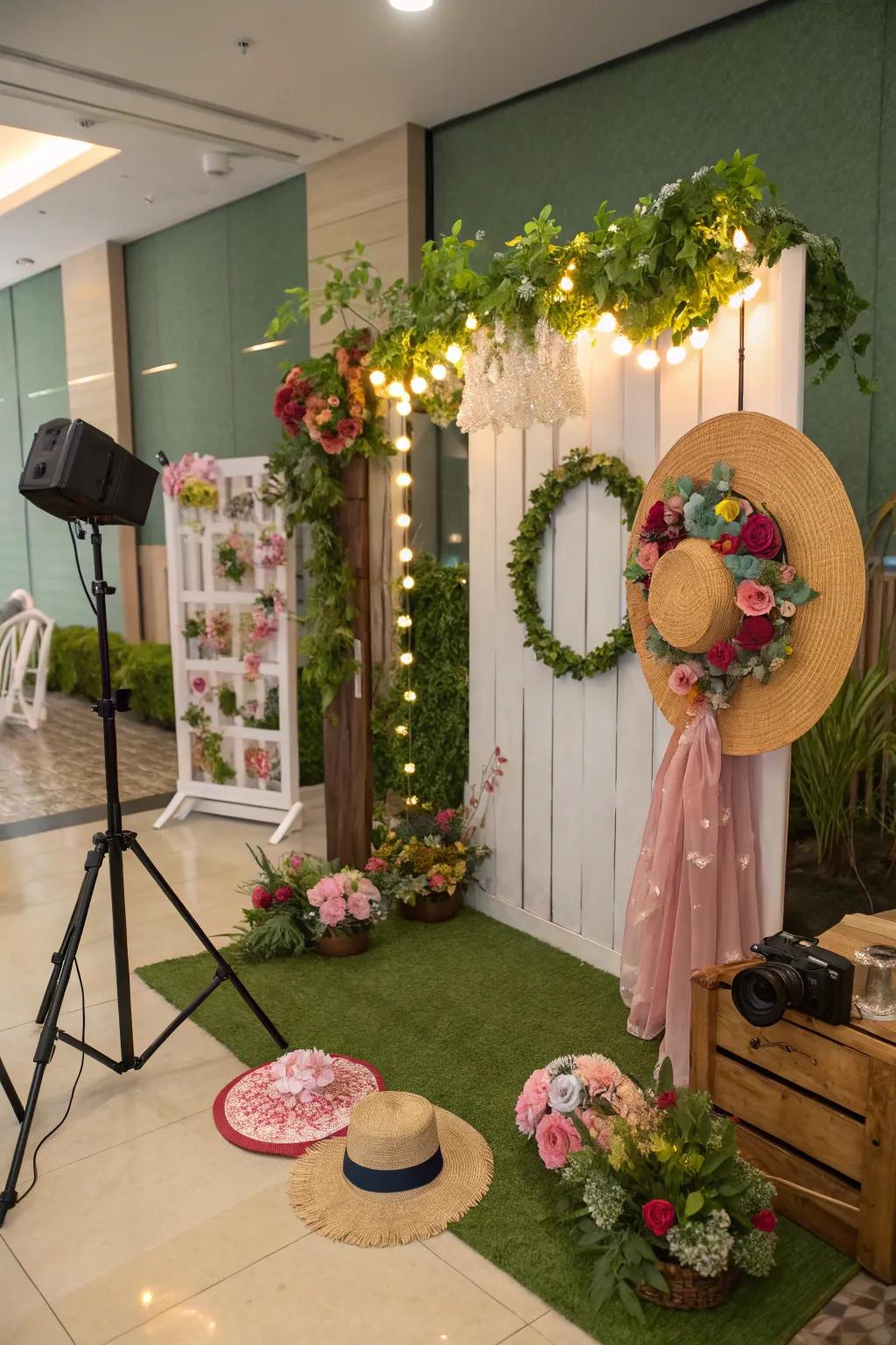 A garden-themed photo booth for fun and memorable snapshots.