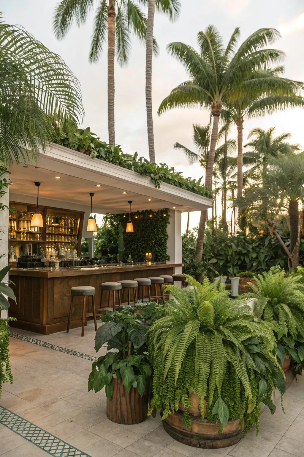 Greenery can transform your bar into a tropical retreat.