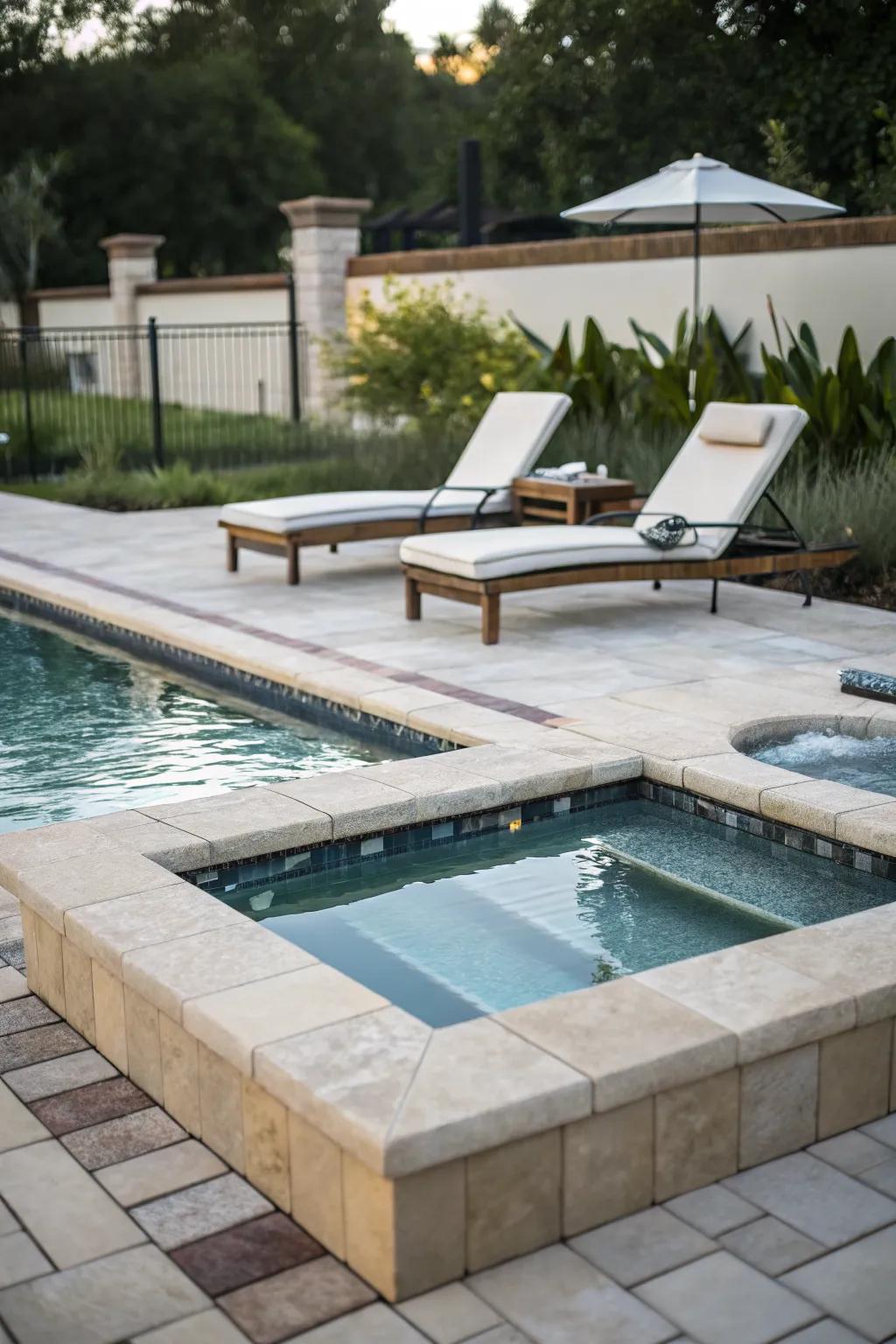 Relax in style with a pool tanning ledge.