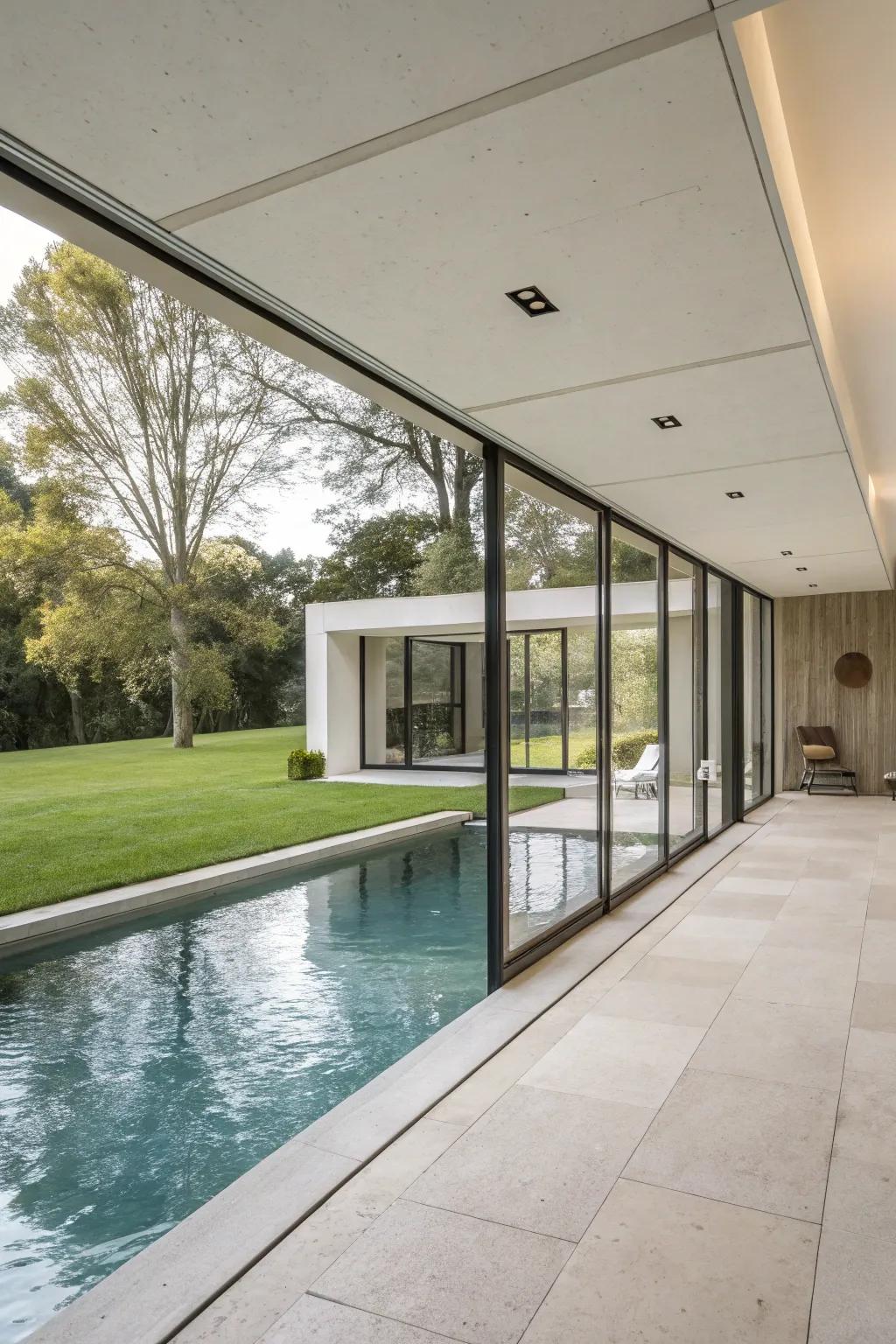 Minimalist design in a serene pool house.