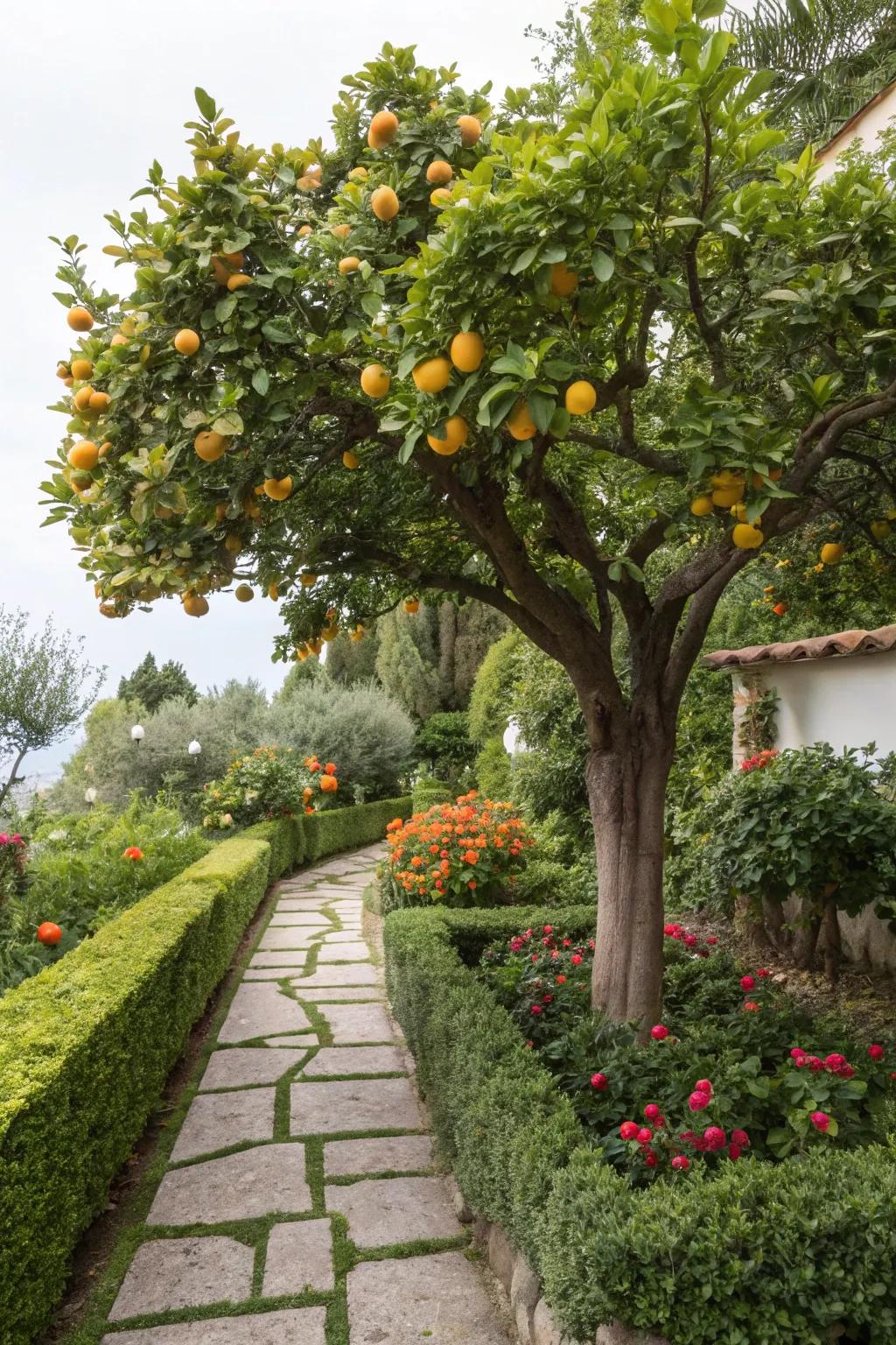 Citrus trees bring a delightful fragrance and vibrant color.