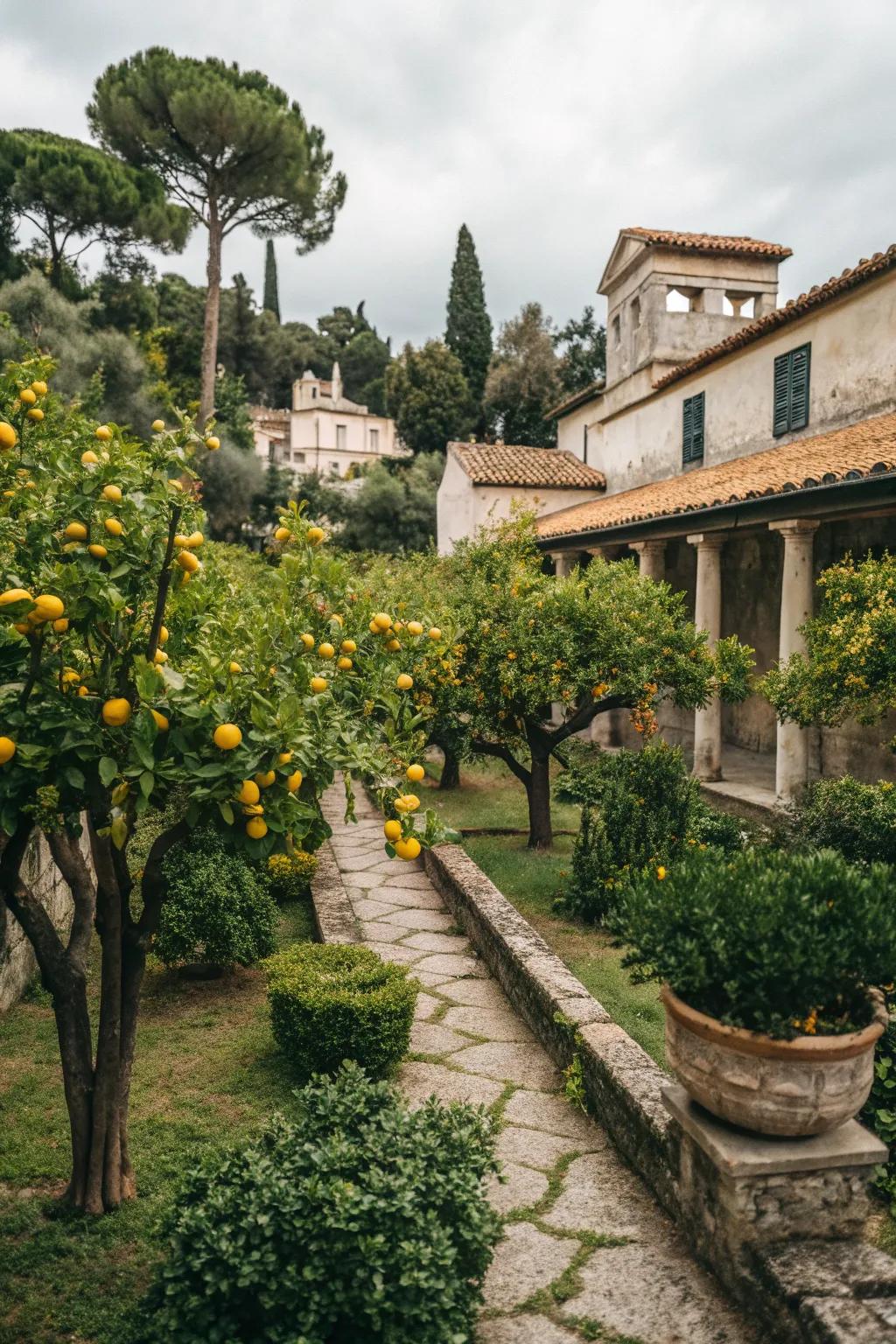 Citrus trees adding fragrance and beauty to the garden.