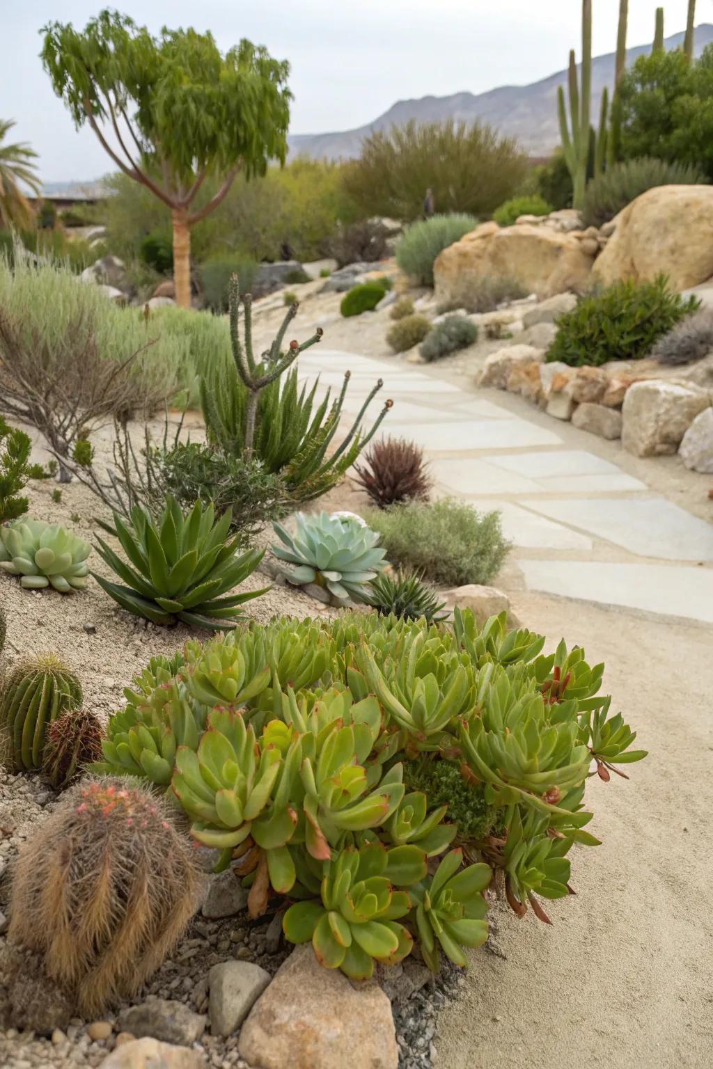 Create a sustainable space with drought-resistant jade plants.