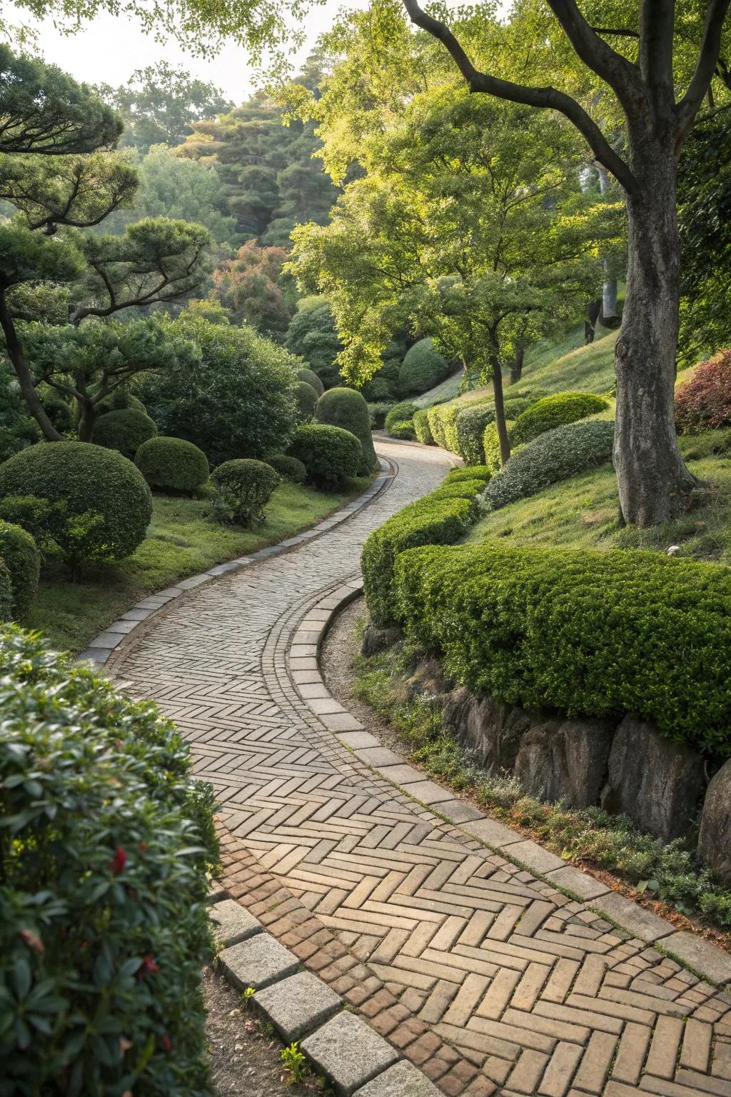 Brick patterns bring texture and creativity to garden edging.