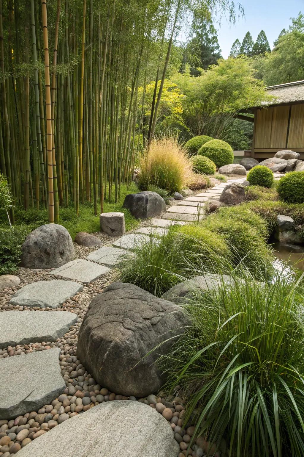 Vertical elements add height and dimension to the garden.