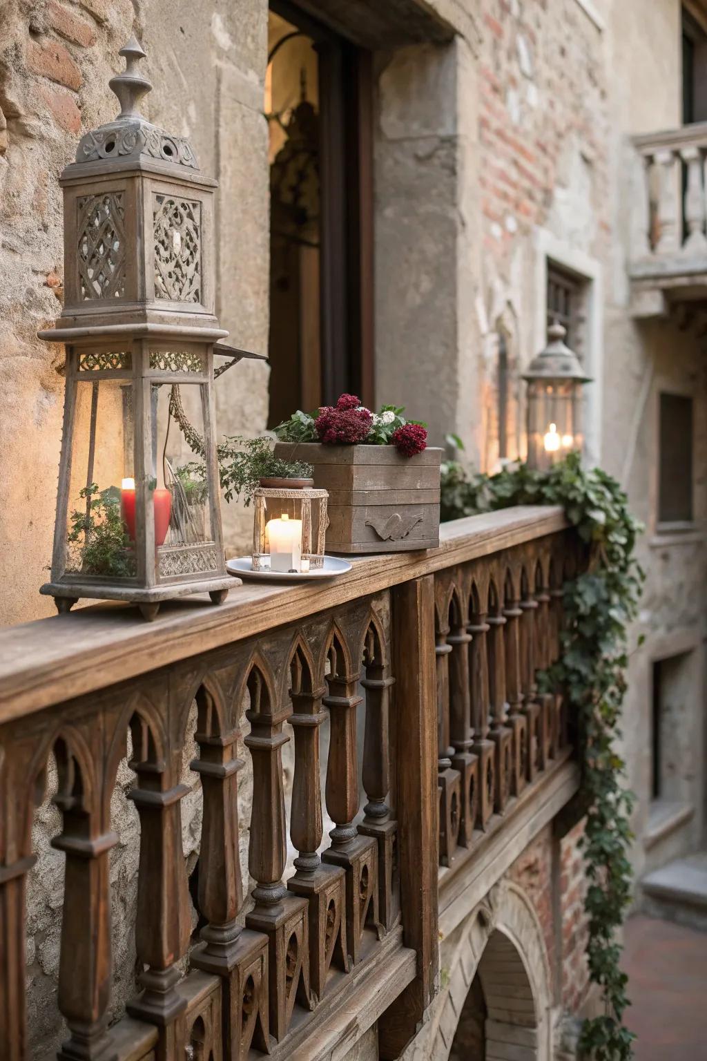 A Juliet balcony with charming vintage decor.