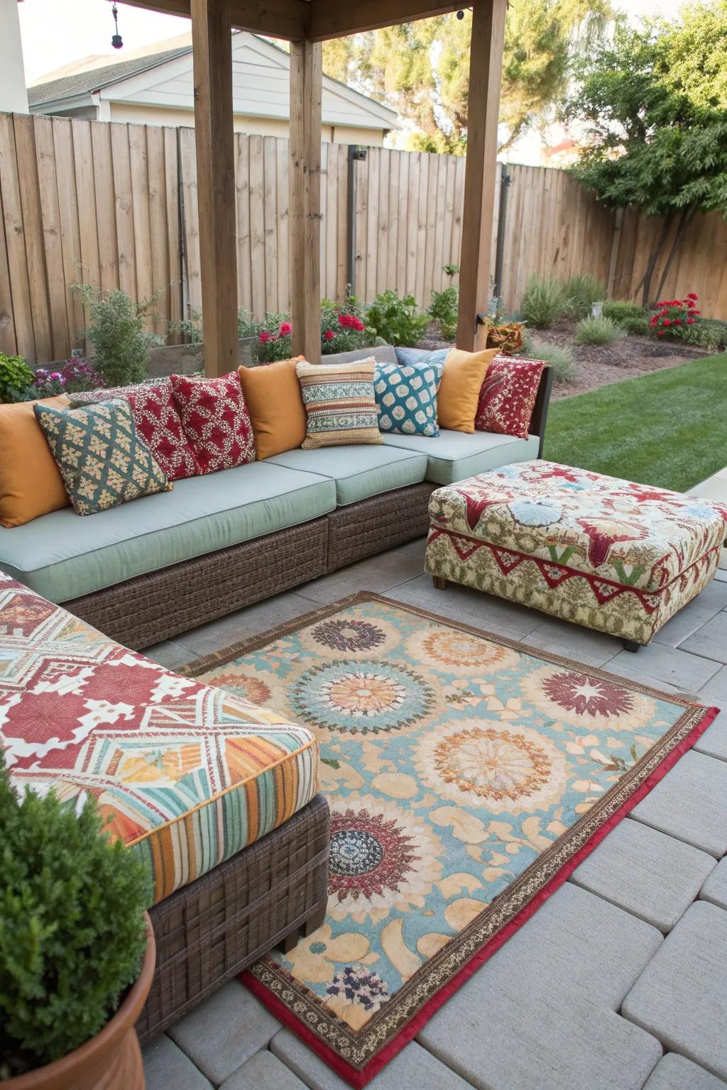 Playful patterns that add a vibrant and fun touch to the patio.