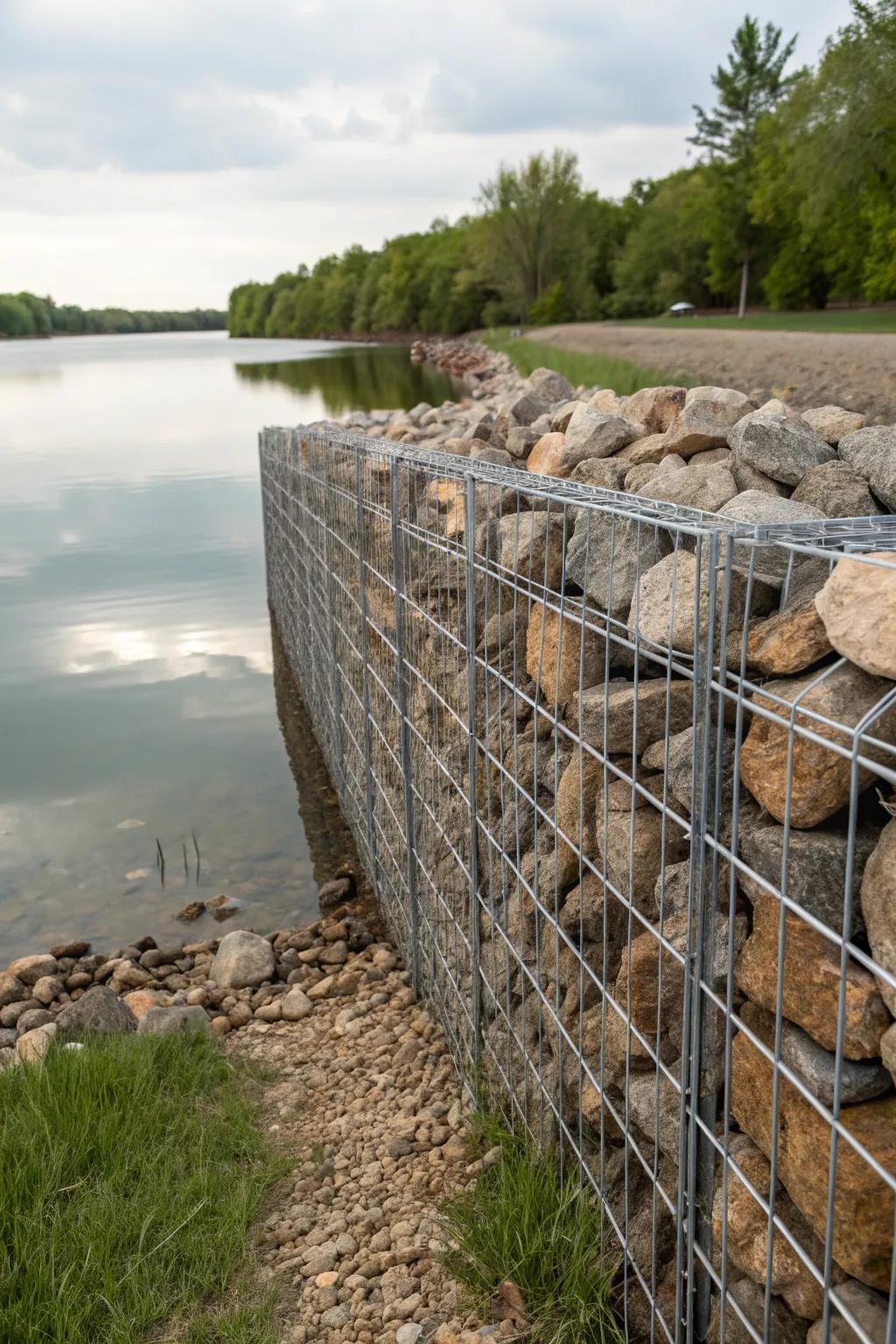 Gabion seawalls provide a robust and adaptable solution for uneven shorelines.