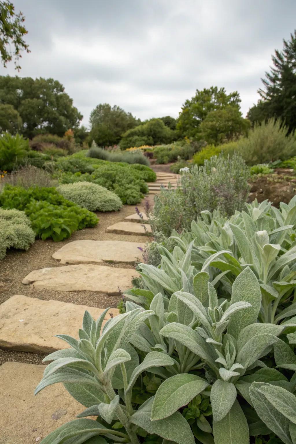 Lamb's ear in a sensory garden, inviting touch and exploration.