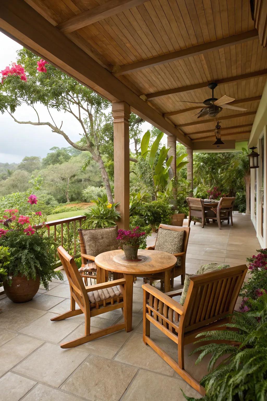 Wood accents add warmth to your lanai.