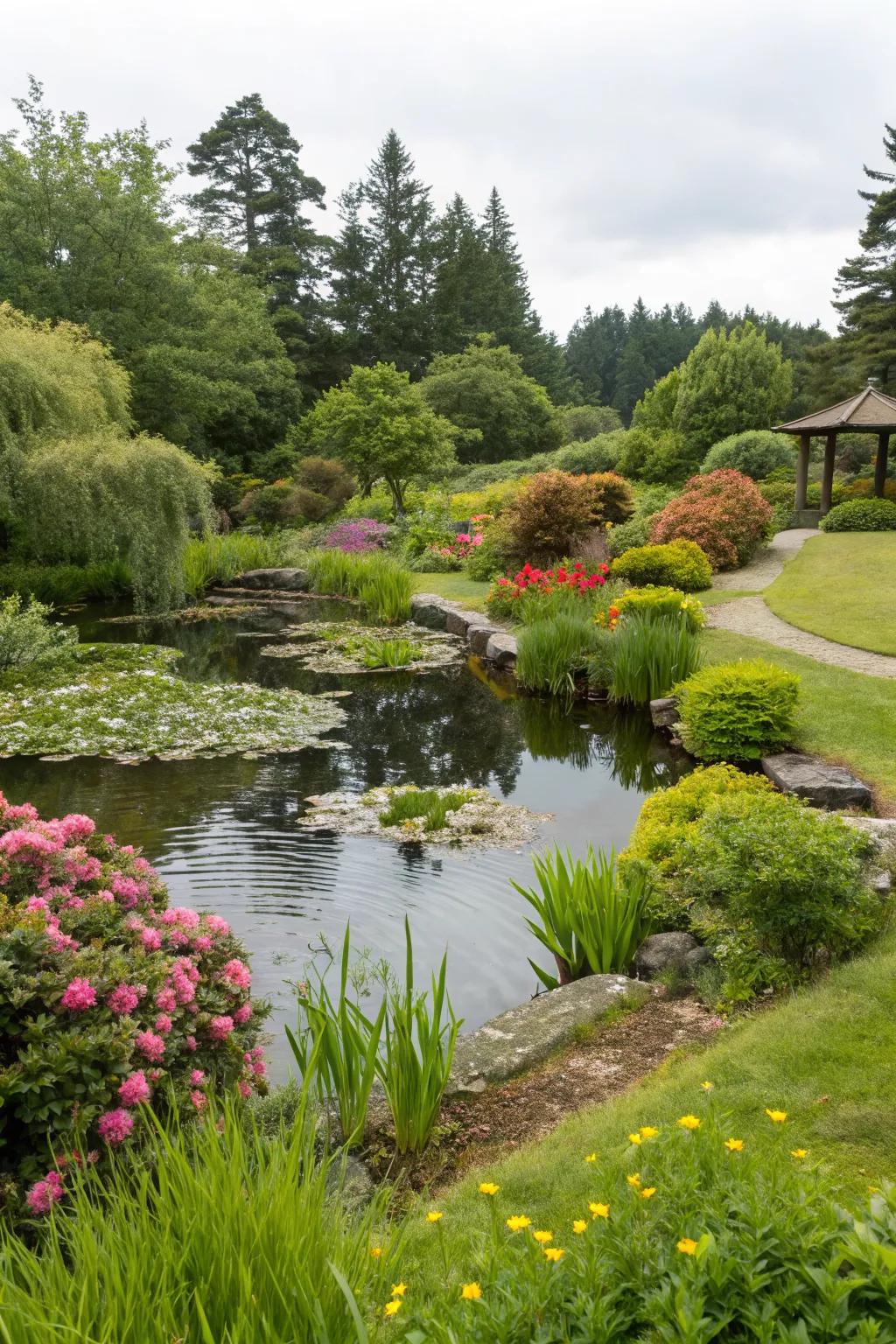A serene water feature bringing tranquility to the garden.