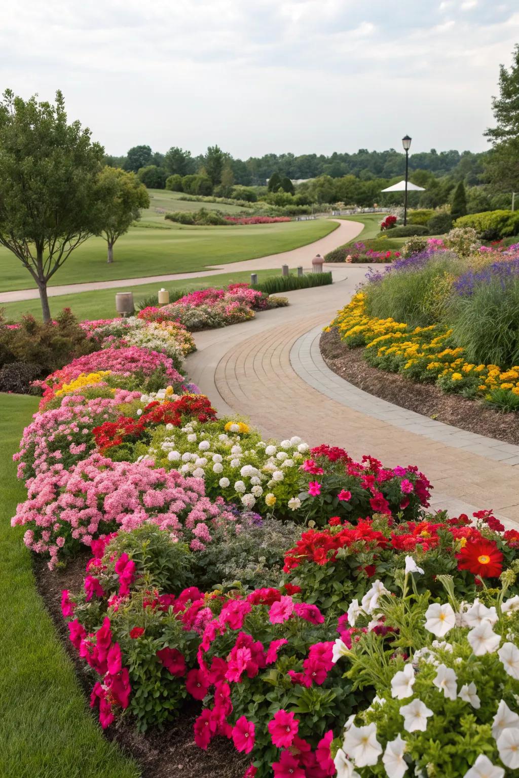 Colorful plantings create vibrant focal points.