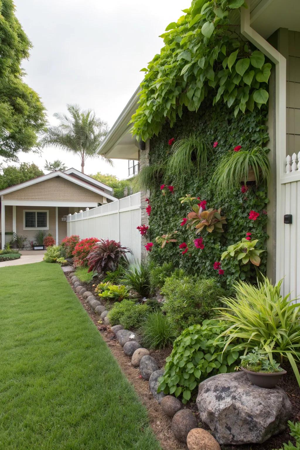 Vertical gardens make any front yard feel lush and inviting.