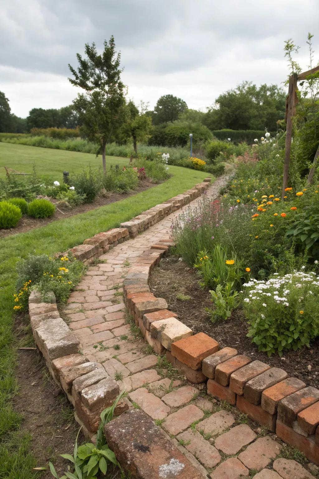 Vintage charm with reclaimed brick edging.