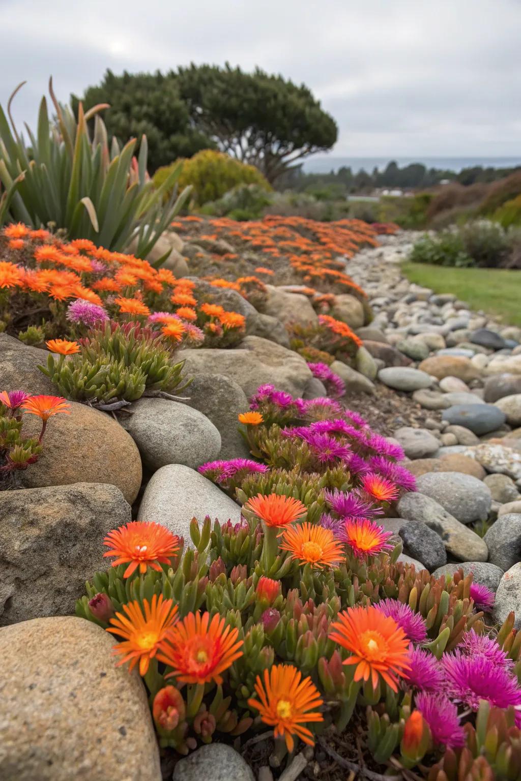 Ice Plant adds vibrant color to rock gardens.