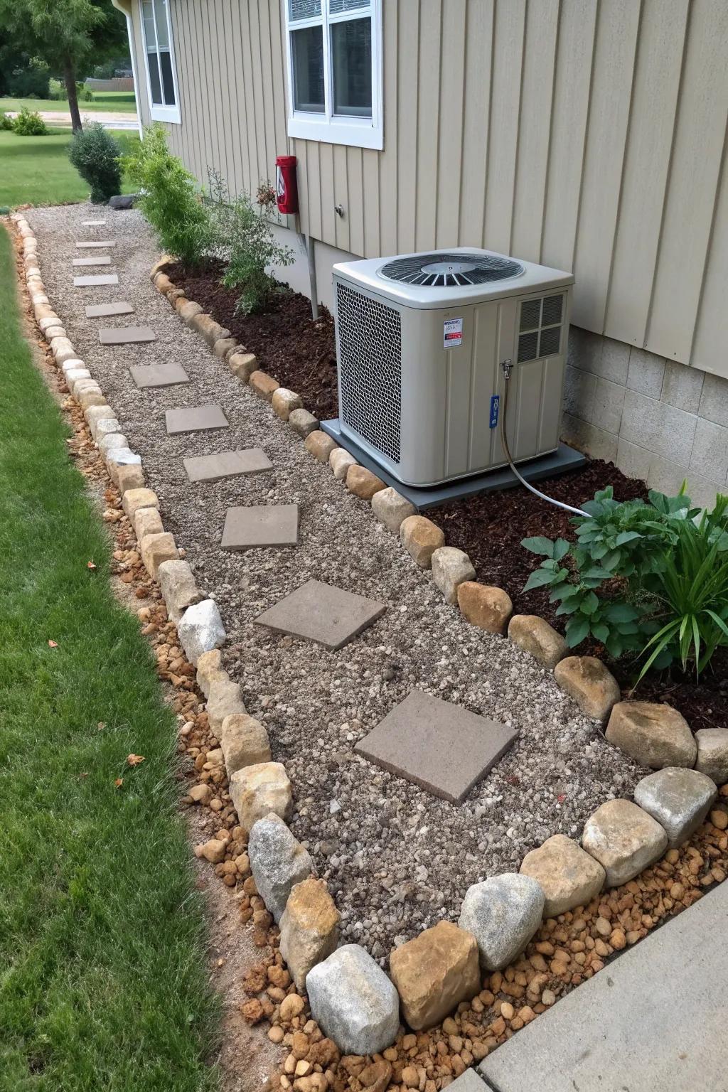 Stone borders providing a neat, polished frame for an AC unit.