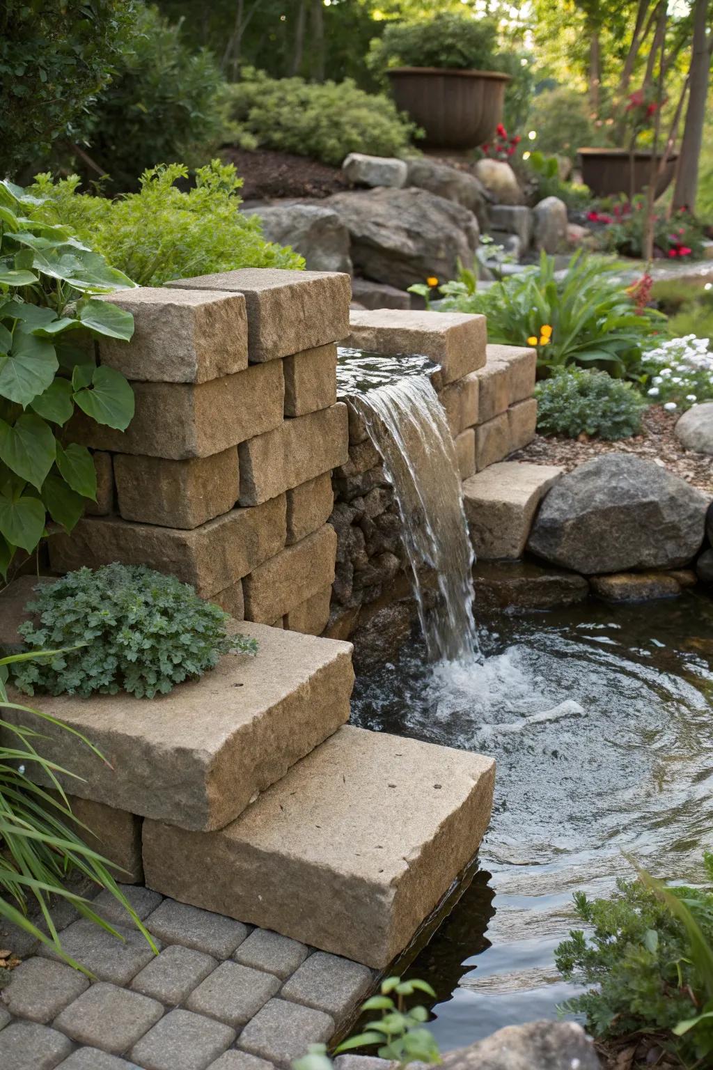 Add tranquility with a block-built water feature.