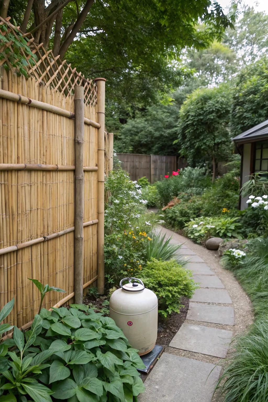 Bamboo screens offer quick and effective coverage for your propane tank.