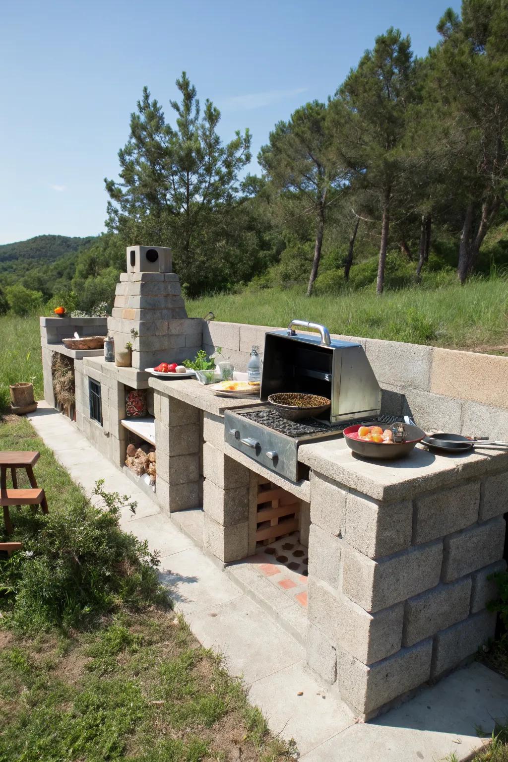 Luxurious outdoor kitchen crafted from cinder blocks.