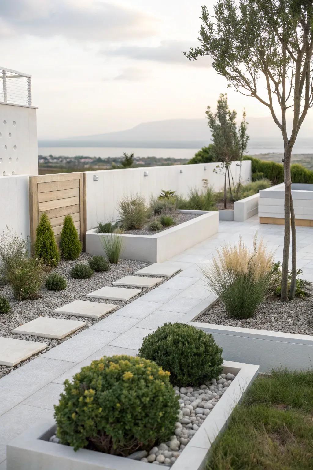 Minimalist designs offer a sleek and serene garden atmosphere.