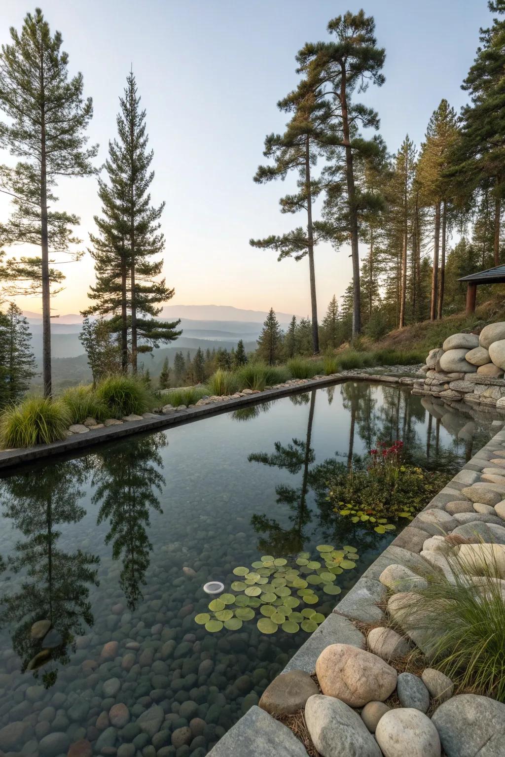 A tranquil reflection pool enhancing the garden's serenity.
