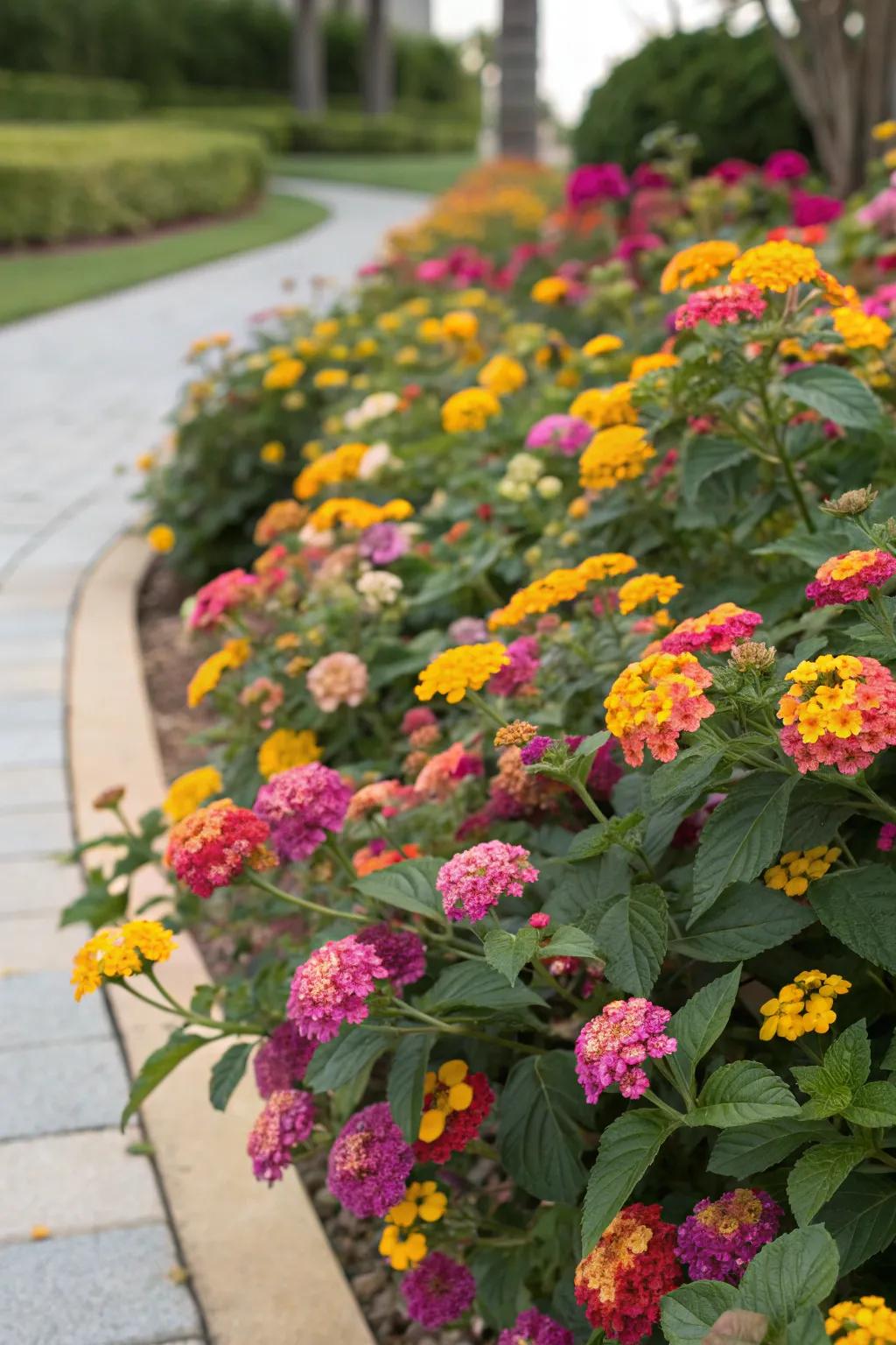 Seasonal waves of lantana colors keeping the garden vibrant all year.